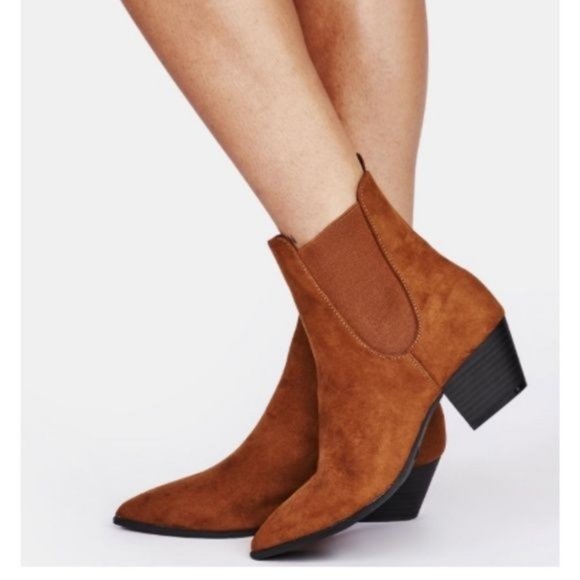 Shoe Affair Shoes - !! NEW !! Faux Suede Pull On Chelsea Ankle Boots in Maple Brown